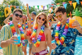 HAWAJSKI NASZYJNIK KOLOROWE KWIATY 0,9m TROPICAL PARTY SUMMER PARTY