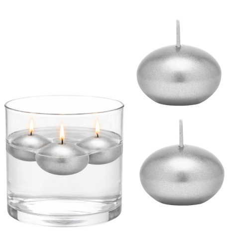 PŁYWAJĄCE ŚWIECE SREBRNE METALIZOWANE 4cm 2 szt. ŚWIECE NA WODĘ