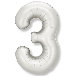 BALON FOLIOWY CYFRA 3 SREBRNA SATYNOWA DUŻA 86cm URODZINY ROCZNICA