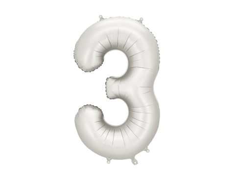 BALON FOLIOWY CYFRA 3 SREBRNA SATYNOWA DUŻA 86cm URODZINY ROCZNICA