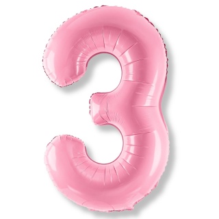 BALON FOLIOWY CYFRA 3 RÓŻOWA DUŻA 86cm URODZINY ROCZNICA
