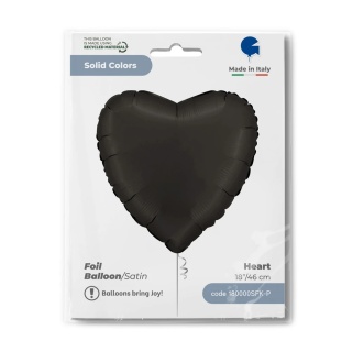 BALON FOLIOWY SERCE FUME BLACK SATYNA 46cm BALON SERCE CZARNE SATYNOWE