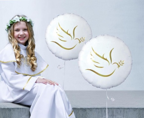 BALON FOLIOWY BIAŁY Z GOŁĘBIEM 45cm BALON NA CHRZEST KOMUNIĘ