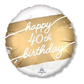 BALON FOLIOWY HAPPY 40th BIRTHDAY BIAŁO-ZŁOTY 45cm BALON NA 40 NA URODZINY