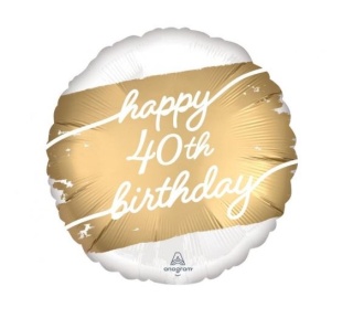 BALON FOLIOWY HAPPY 40th BIRTHDAY BIAŁO-ZŁOTY 45cm BALON NA 40 NA URODZINY