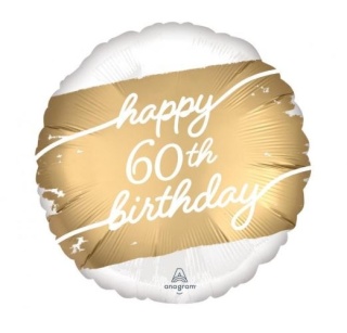 BALON FOLIOWY HAPPY 60th BIRTHDAY BIAŁO-ZŁOTY 45cm BALON NA 60 NA URODZINY