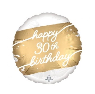 BALON FOLIOWY HAPPY 30th BIRTHDAY BIAŁO-ZŁOTY 45cm BALON NA 30 NA URODZINY