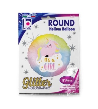 BALON FOLIOWY BROKATOWY JEDNOROŻEC 45cm BALON IT'S A GIRL UNICORN