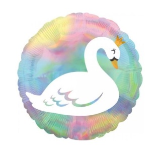 BALON HOLOGRAFICZNY Z ŁABĘDZIEM 45cm BALON HOLO SWAN