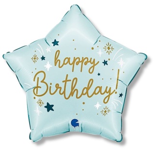 BALON GWIAZDKA HAPPY BIRTHDAY BŁĘKITNA 45cm BALON URODZINOWY NIEBIESKI