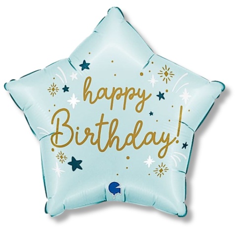 BALON GWIAZDKA HAPPY BIRTHDAY BŁĘKITNA 45cm BALON URODZINOWY NIEBIESKI