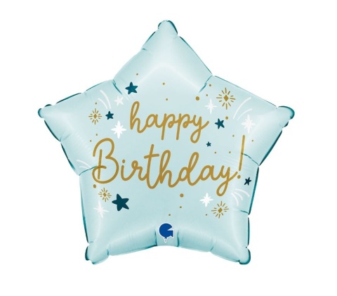 BALON GWIAZDKA HAPPY BIRTHDAY BŁĘKITNA 45cm BALON URODZINOWY NIEBIESKI