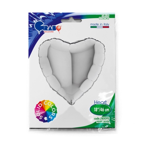 BALON FOLIOWY SERCE SILVER METALLIC 46cm BALON SREBRNE SERCE