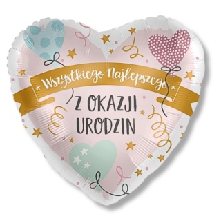 BALON URODZINOWY Z ŻYCZENIAMI 43cm BALON WSZYSTKIEGO NAJLEPSZEGO PASTEL