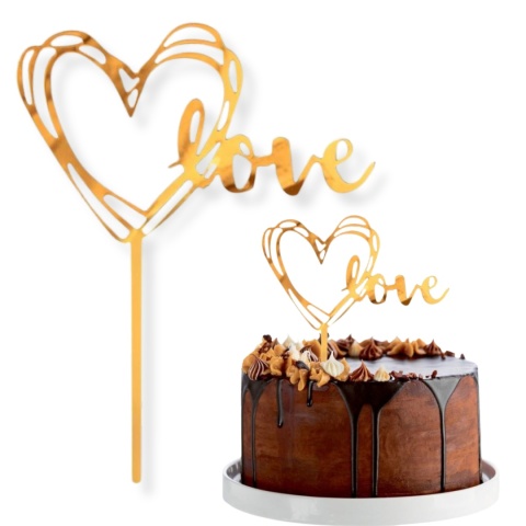 TOPPER AKRYLOWY LOVE ZŁOTY 13cm BŁYSZCZĄCY TOPPER LOVE