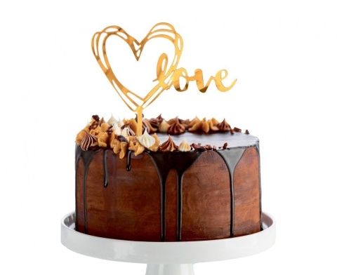 TOPPER AKRYLOWY LOVE ZŁOTY 13cm BŁYSZCZĄCY TOPPER LOVE