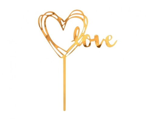 TOPPER AKRYLOWY LOVE ZŁOTY 13cm BŁYSZCZĄCY TOPPER LOVE