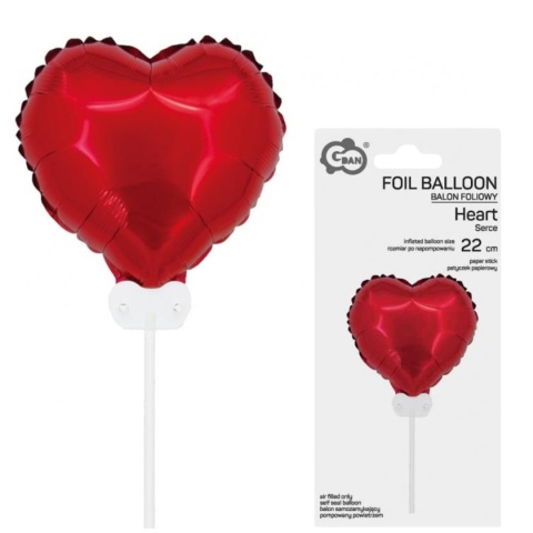 BALON CZERWONE SERCE NA PATYKU 26cm BALON SERCE NA WALENTYNKI