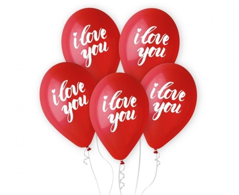 BALONY LATEKSOWE 33cm I LOVE YOU CZERWONE 5szt. PREMIUM NA HEL