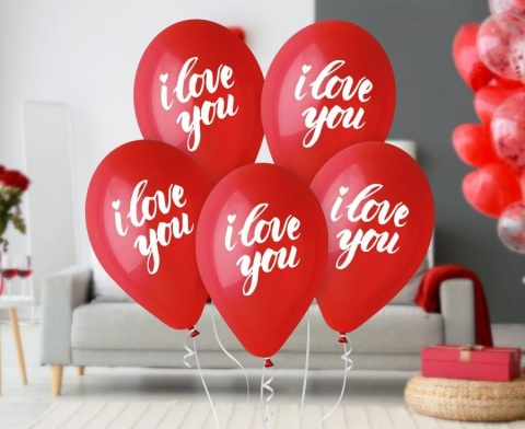 BALONY LATEKSOWE 33cm I LOVE YOU CZERWONE 5szt. PREMIUM NA HEL
