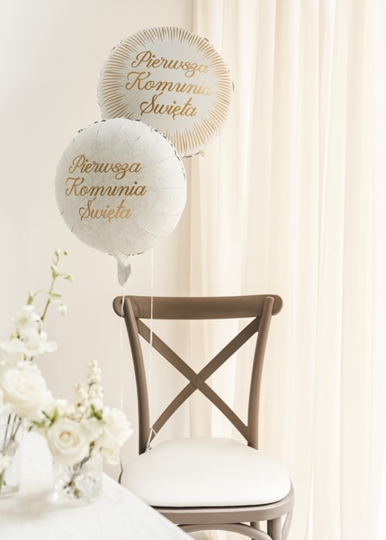 BALON NA KOMUNIĘ ZDOBIONY 45cm BALON NA PIERWSZĄ KOMUNIĘ ŚWIĘTĄ