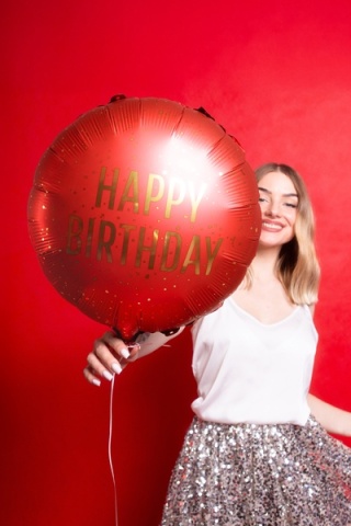 CZERWONY BALON URODZINOWY 45cm BALON HAPPY BIRTHDAY