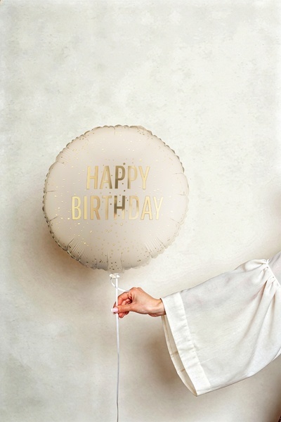 BEŻOWY BALON URODZINOWY 45cm BALON HAPPY BIRTHDAY