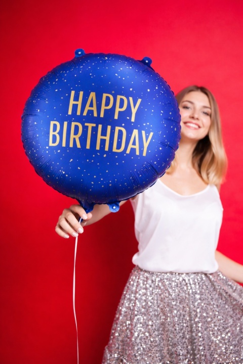 NIEBIESKI BALON URODZINOWY 45cm BALON HAPPY BIRTHDAY