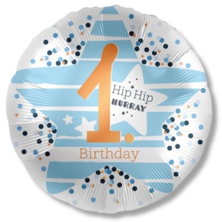 BALON URODZINOWY HIP HIP HURRAY NIEBIESKI 43cm BALON NA ROCZEK