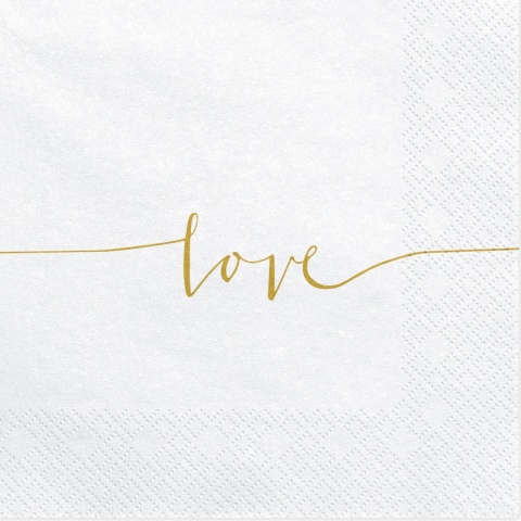 BIAŁE SERWETKI ZE ZŁOTYM LOVE 20szt. 33x33cm SERWETKI DEKORACJA STOŁU