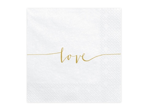 BIAŁE SERWETKI ZE ZŁOTYM LOVE 20szt. 33x33cm SERWETKI DEKORACJA STOŁU