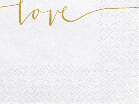 BIAŁE SERWETKI ZE ZŁOTYM LOVE 20szt. 33x33cm SERWETKI DEKORACJA STOŁU