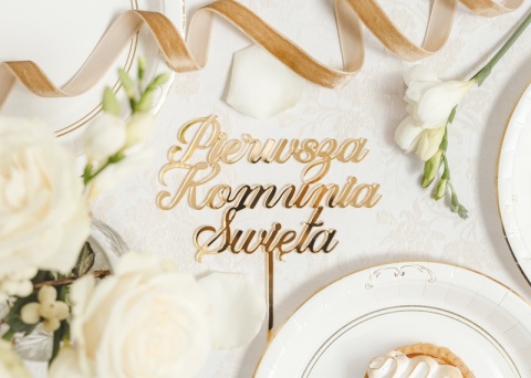 TOPPER AKRYLOWY NA KOMUNIĘ 16cm BŁYSZCZĄCY TOPPER PIERWSZA KOMUNIA ŚWIĘTA